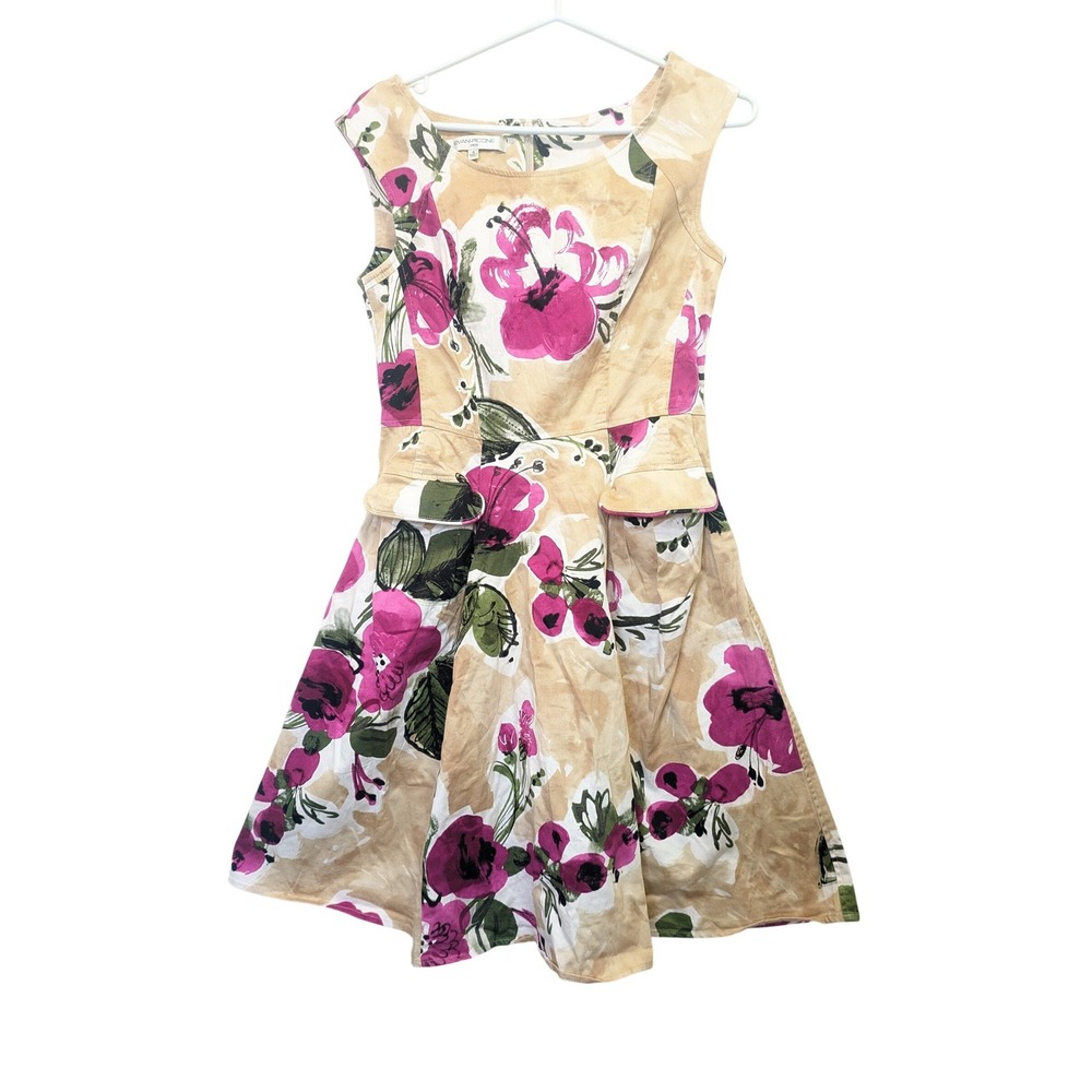 Evan Picone Dress Women‎ 4 Beige Floral Sleeveless Fit Flare Zip Back